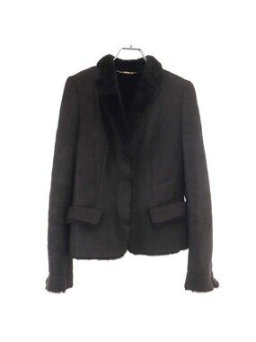 Gucci Mouton Leather Jacket Brown 38